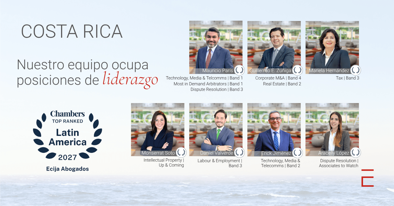 Imagen que muestra al equipo legal de una firma en Costa Rica, destacando sus posiciones de liderazgo.