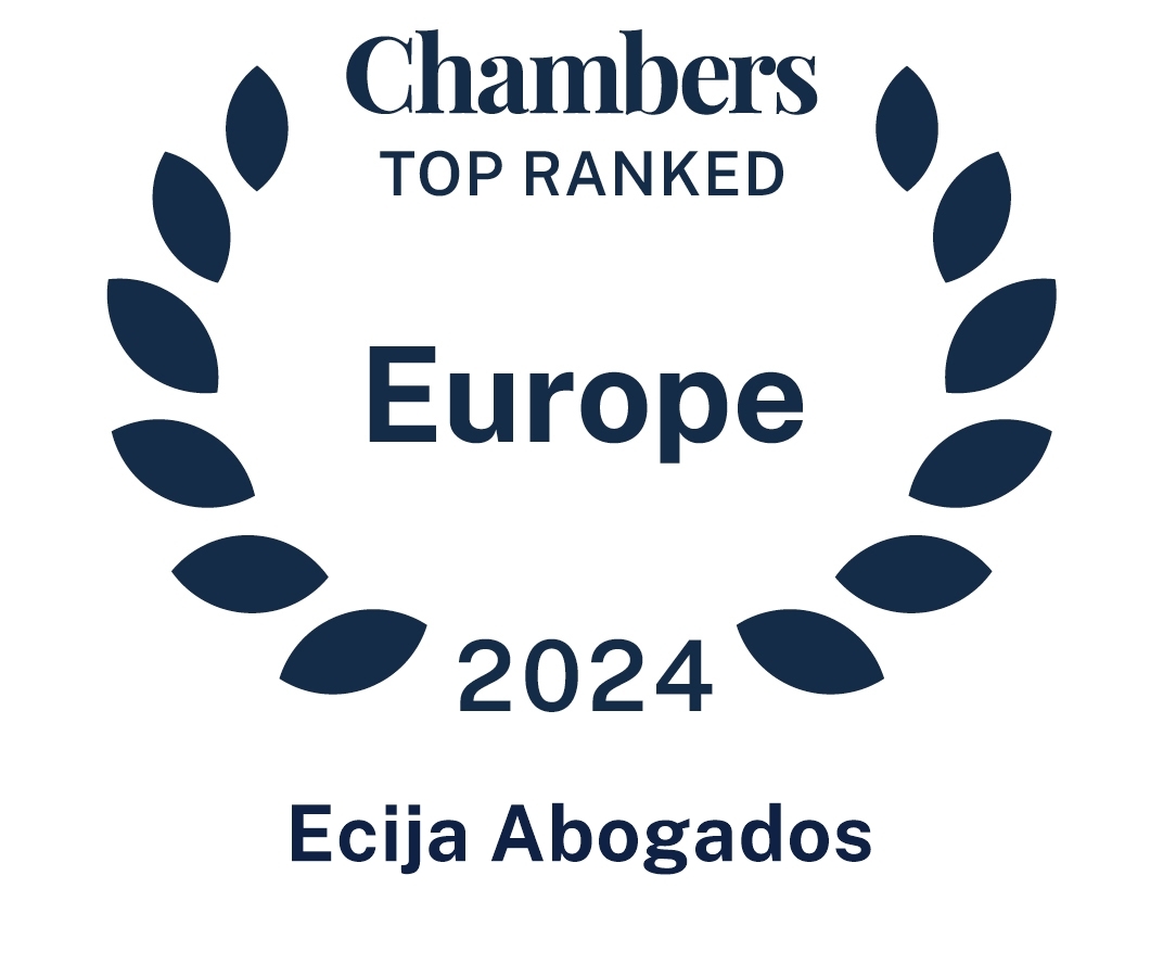 Logo de Chambers destacando a Ecíja Abogados como una de las mejores firmas en Europa para 2024.