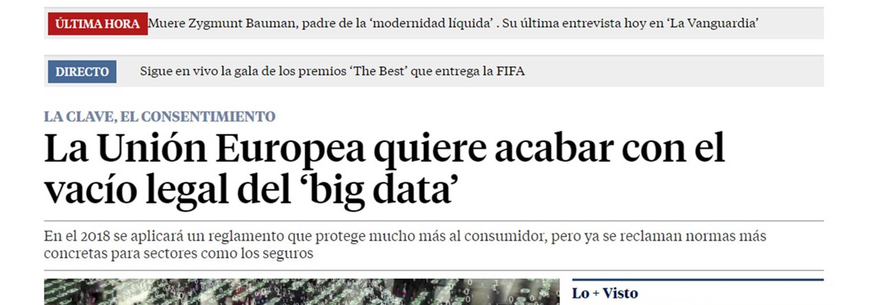 La Vanguardia: La Unión Europea quiere acabar con el vacío legal del ‘big data’