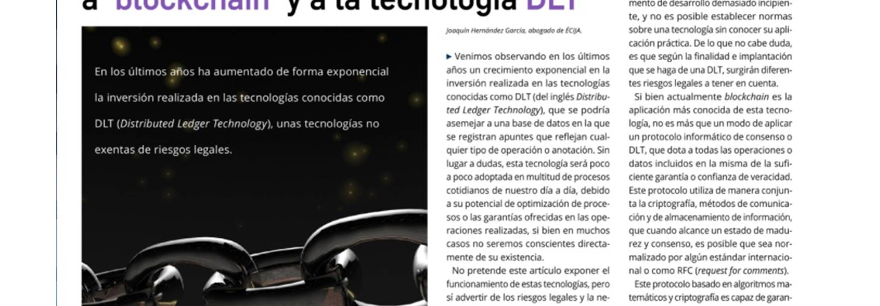 Computer World - Riesgos legales asociados a blockchain y la tecnología DLT.
