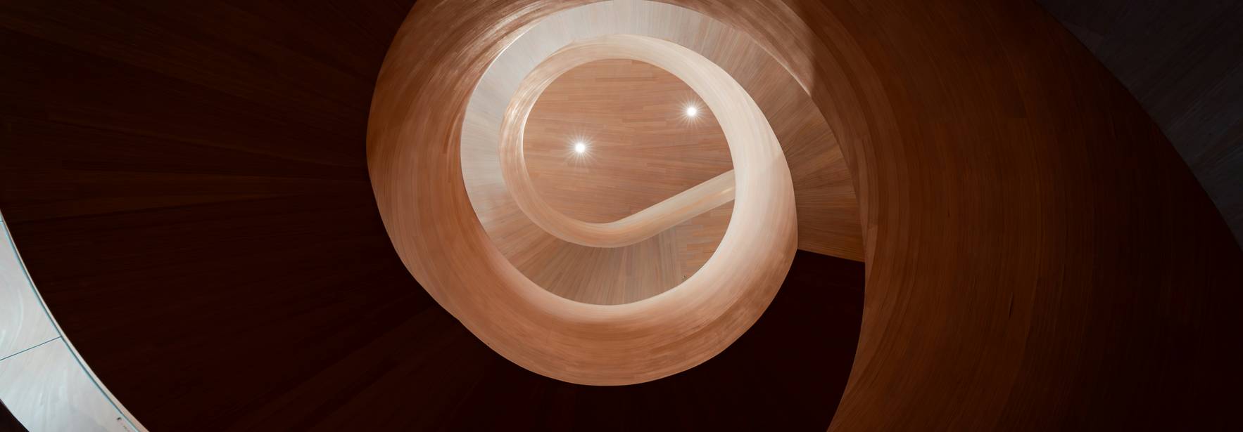 La imagen muestra una escalera en forma de espiral con un diseño moderno y elegante.
