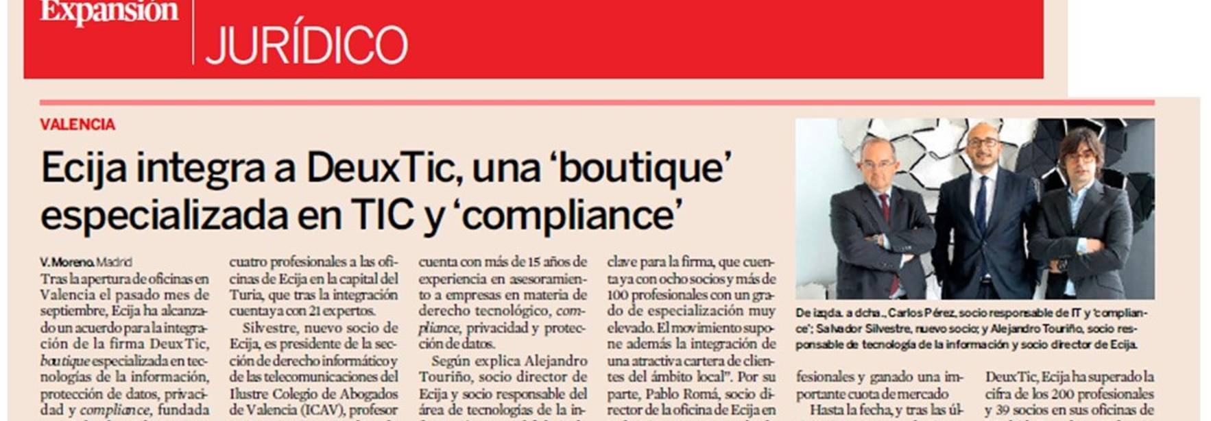 Expansión - ECIJA integra Deuxtic