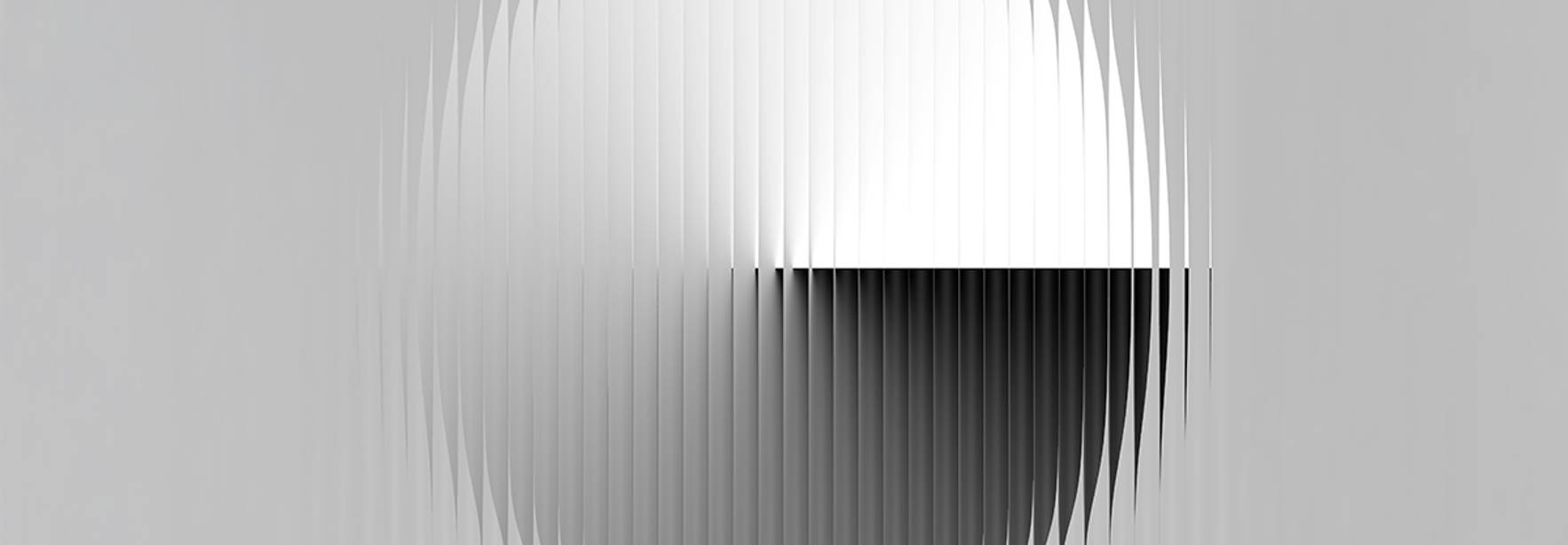 La imagen presenta una forma circular con un efecto de líneas que crean un patrón de contraste entre blanco y negro.