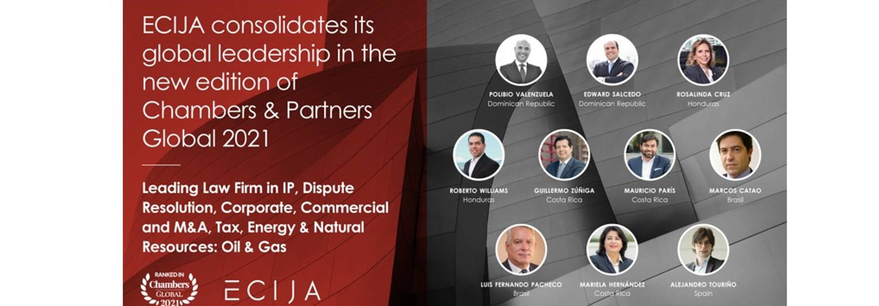 ECIJA consolida su liderazgo internacional en la edición global de Chambers & Partners 2021