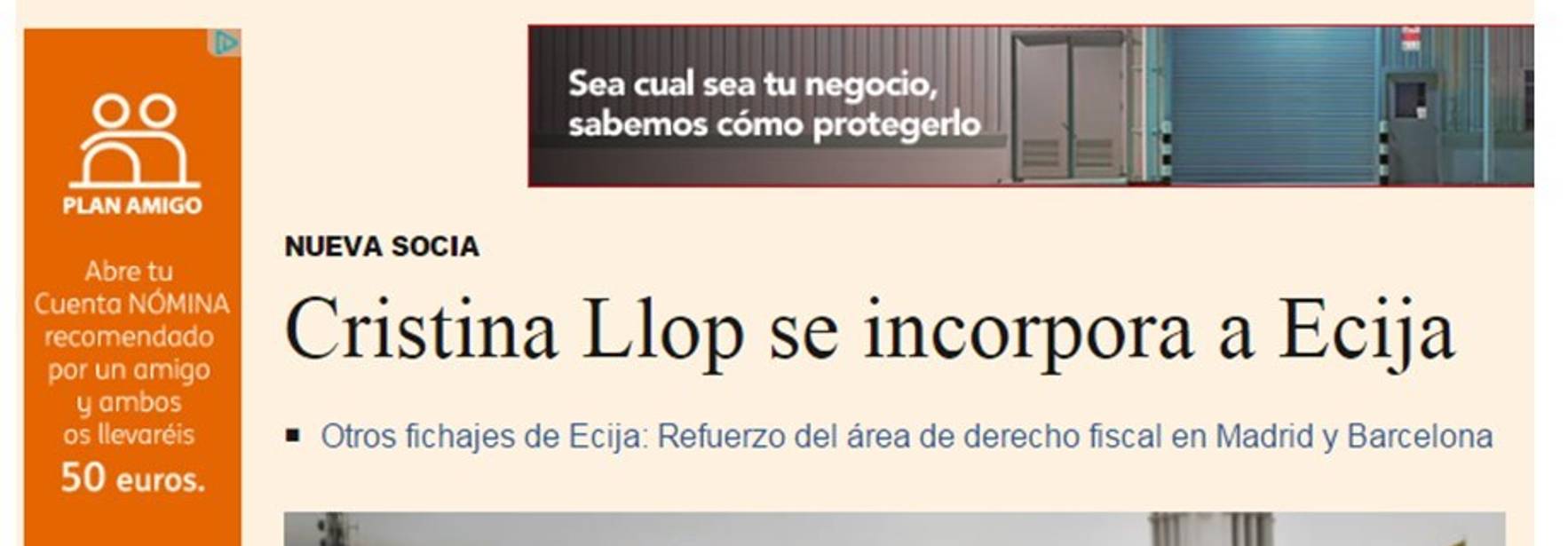Expansión - ECIJA incorpora a Cristina Llop como socia de la Firma