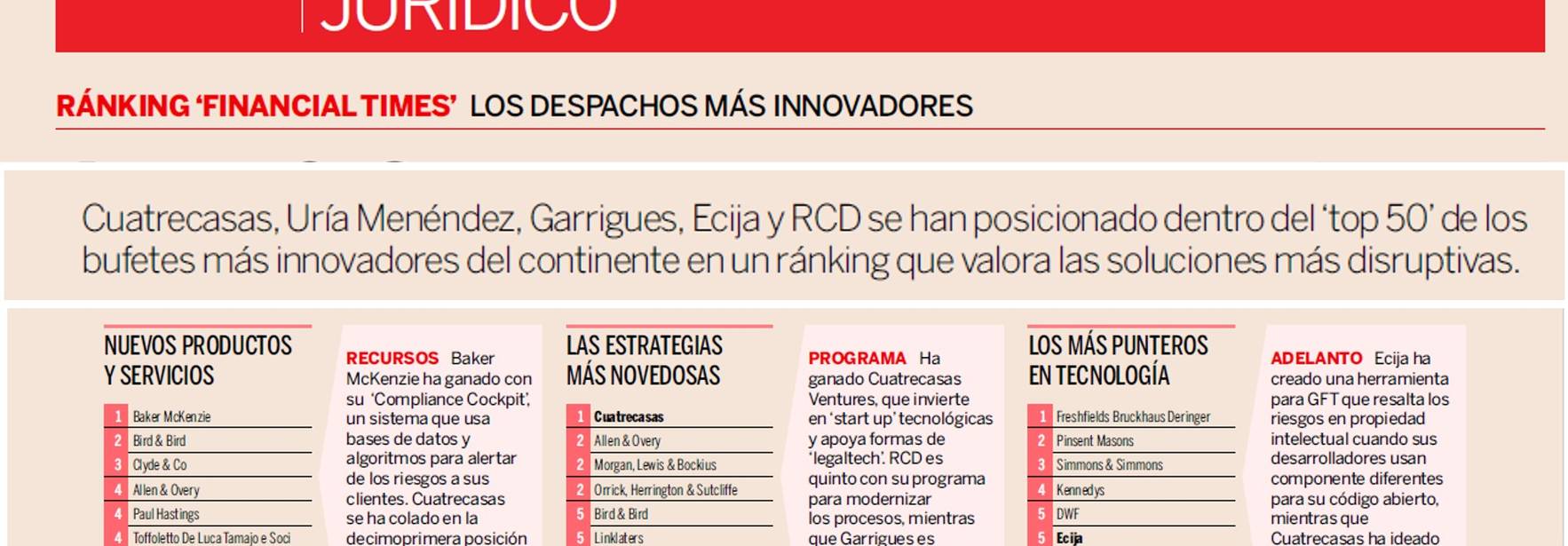 Expansión - Financial Times Ranking: Most innovative Law Firms in Europe