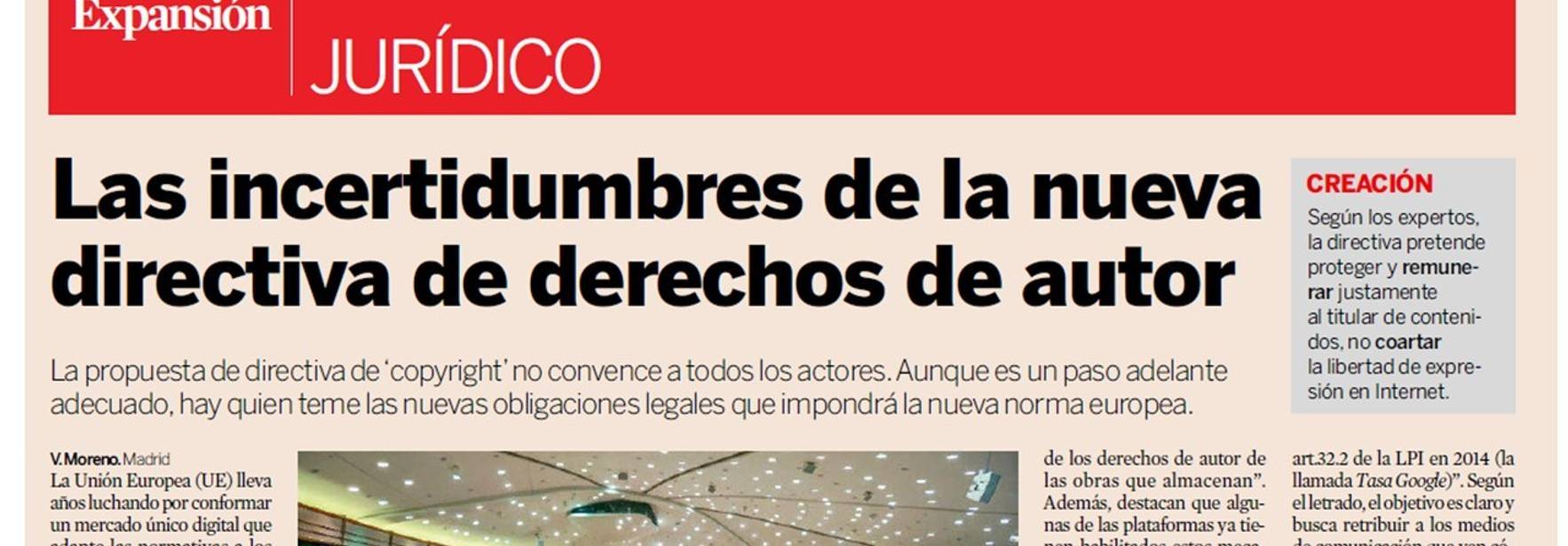 Expansión - Las incertidumbres de la nueva directiva de derechos de autor