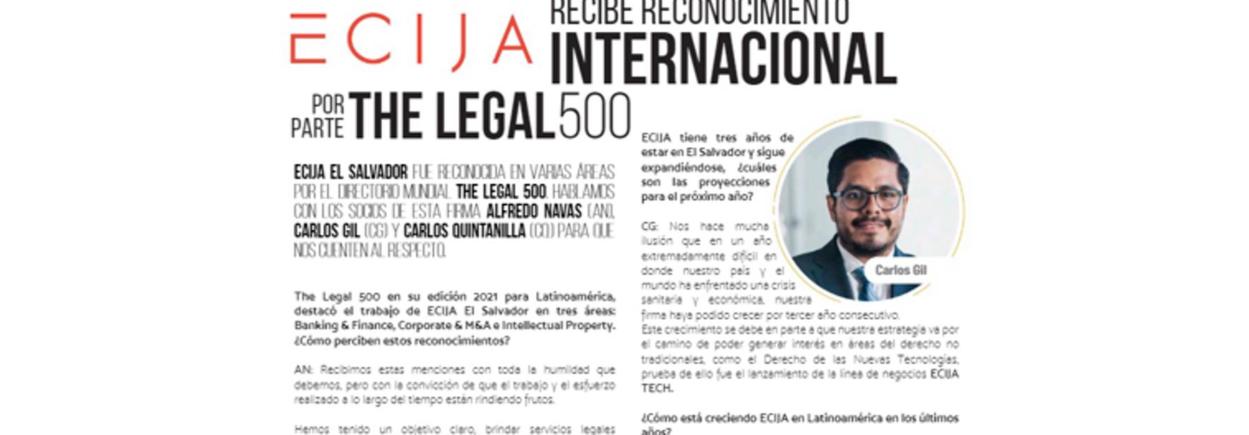 El Salvador: ECIJA recibe reconocimiento internacional por parte The Legal 500