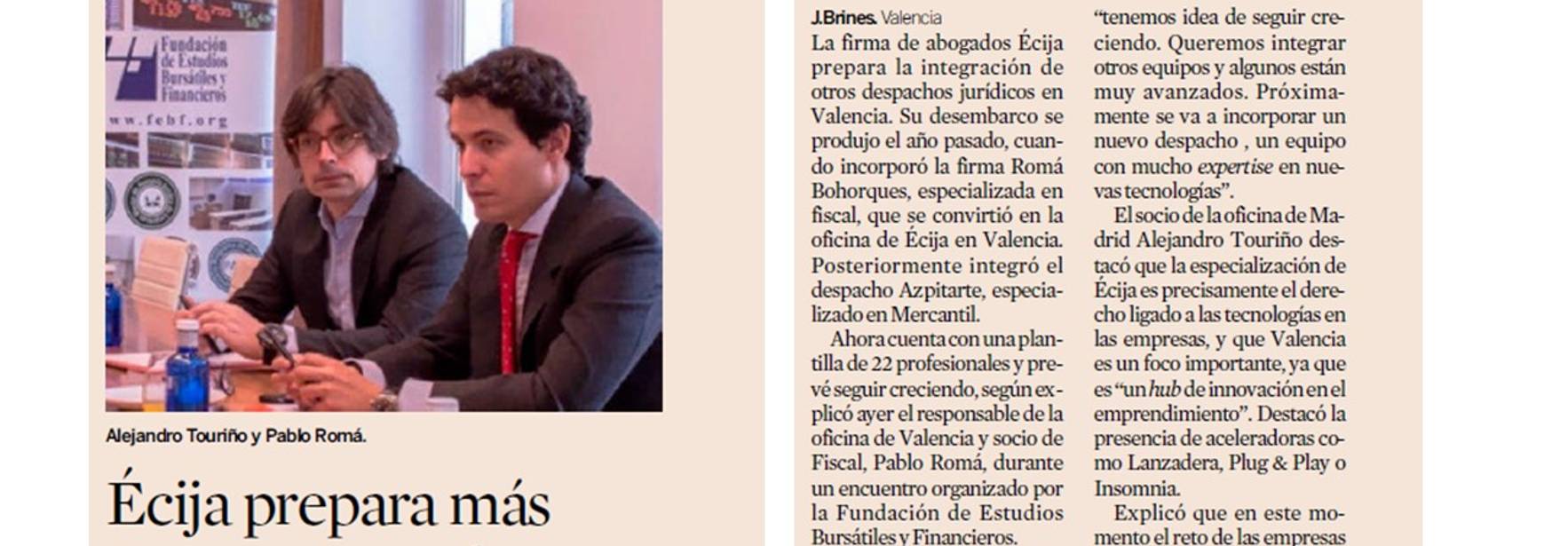 Expansión Ed. Comunidad Valenciana - ECIJA prepara más integraciones en Valencia