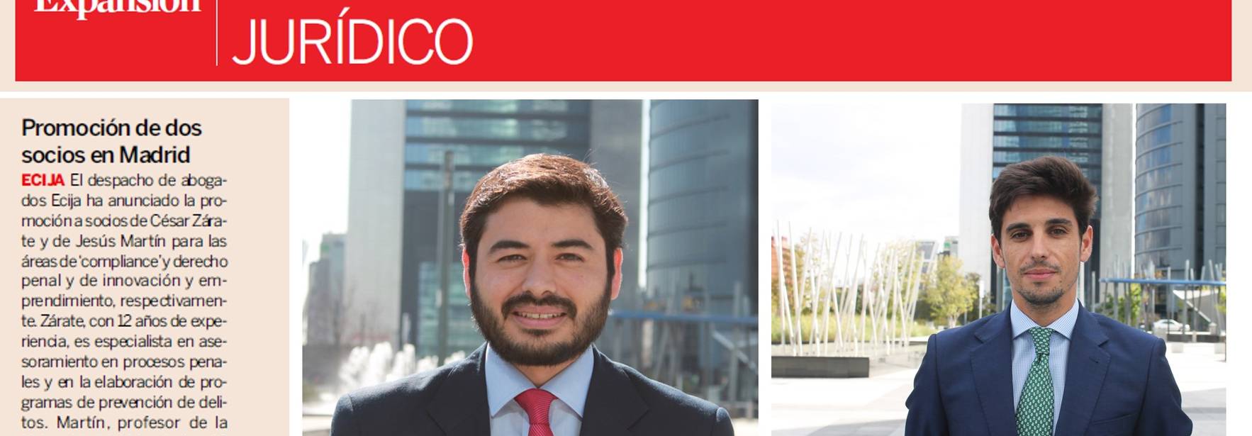 Expansión - ECIJA promotes two new partners in its Madrid headquarters.