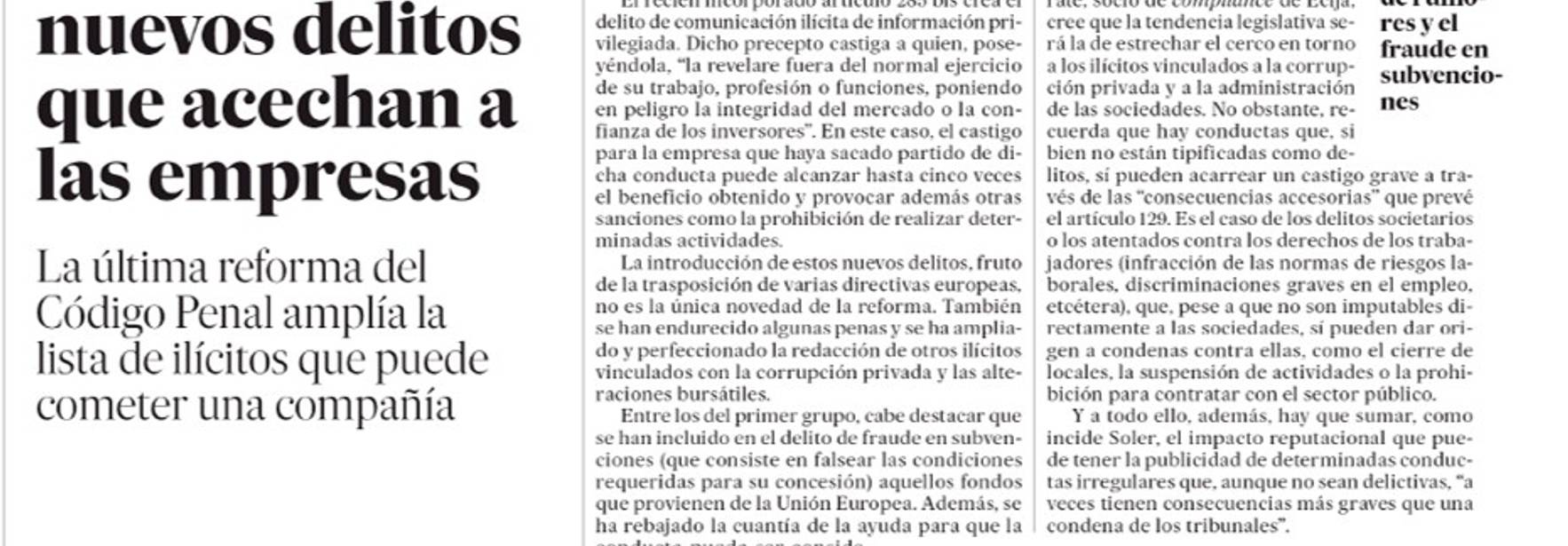 El País - Estos son los nuevos delitos que acechan a las empresas