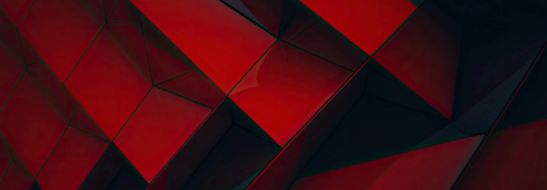 La imagen muestra una serie de planos geométricos en tonos rojos dispuestos de manera dinámica.