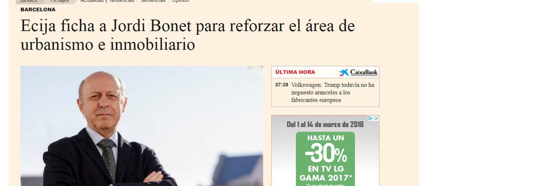 Expansión - ECIJA signs Jordi Bonet to reinforce the area of Real Estate and urban planning