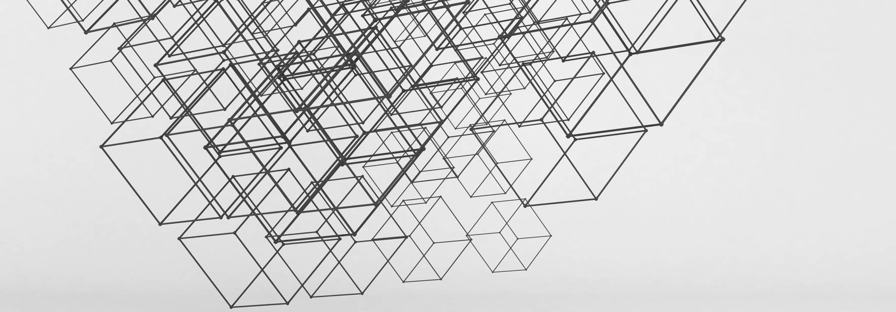 Una serie de cubos en perspectiva creando un efecto tridimensional en un fondo blanco.