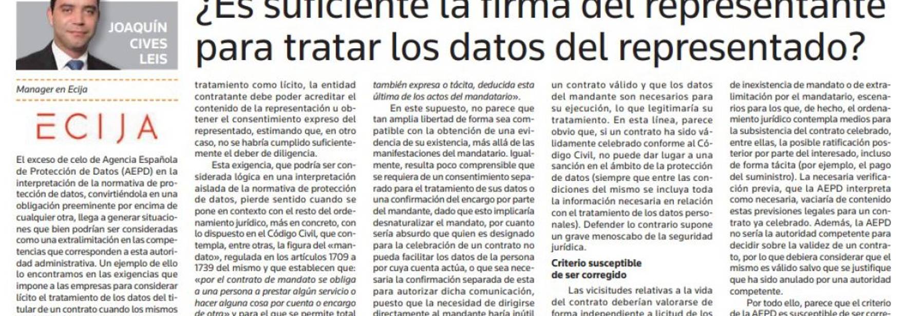 ¿Es suficiente la firma del representante para tratar los datos del representado?