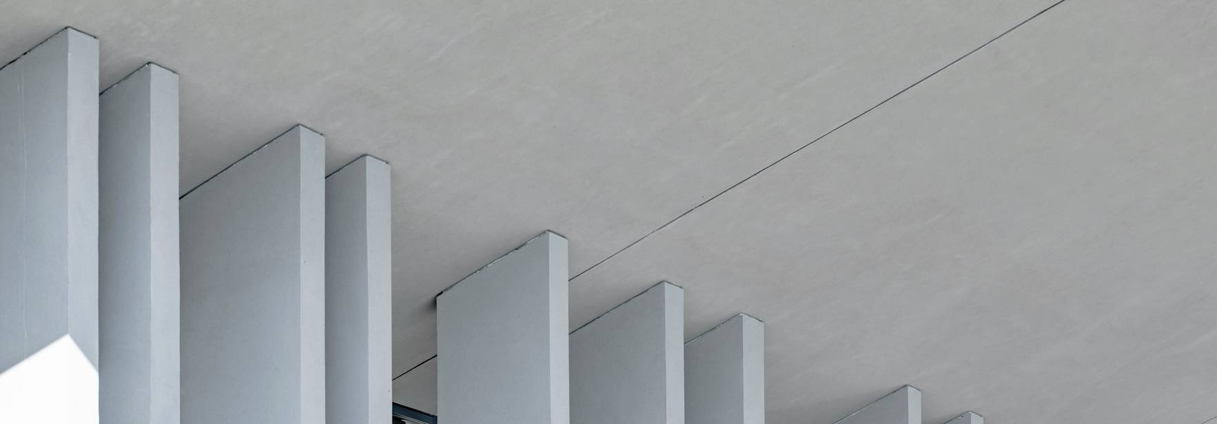La imagen muestra una estructura arquitectónica moderna con columnas y un techo de concreto.