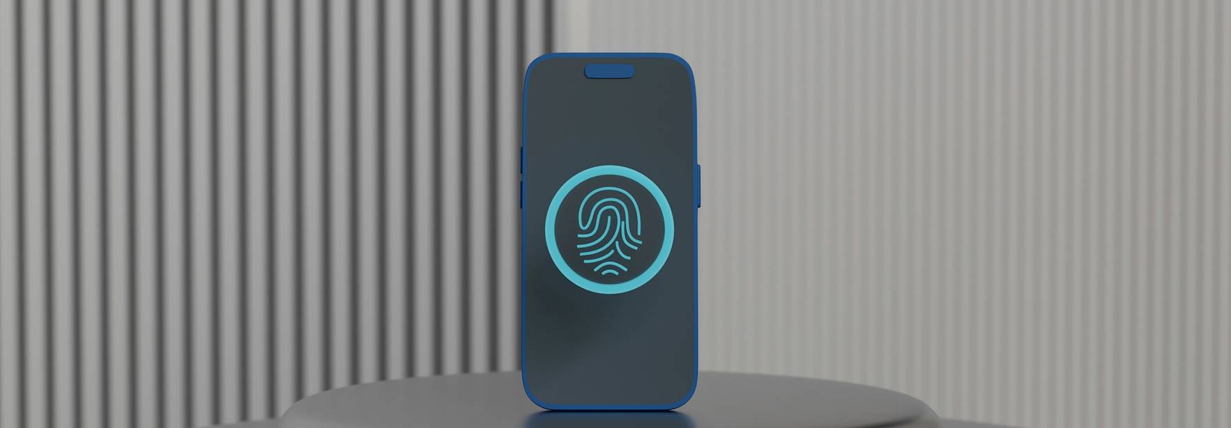 Un teléfono móvil moderno con una ilustración de huella digital en su pantalla.