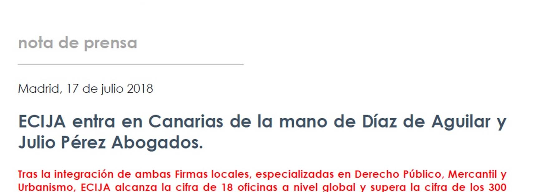 ECIJA entra en Canarias de la mano de Díaz de Aguilar y Julio Pérez Abogados.
