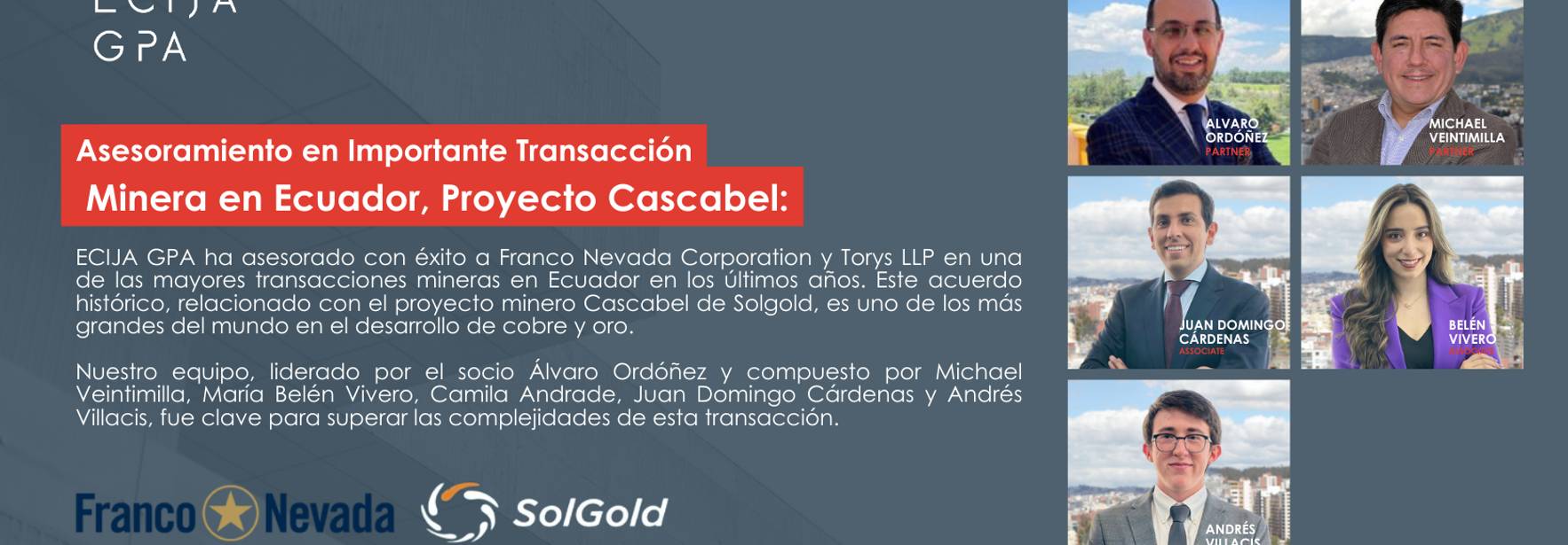 ECIJA GPA asesora en trasendental transacción Minera en Ecuador