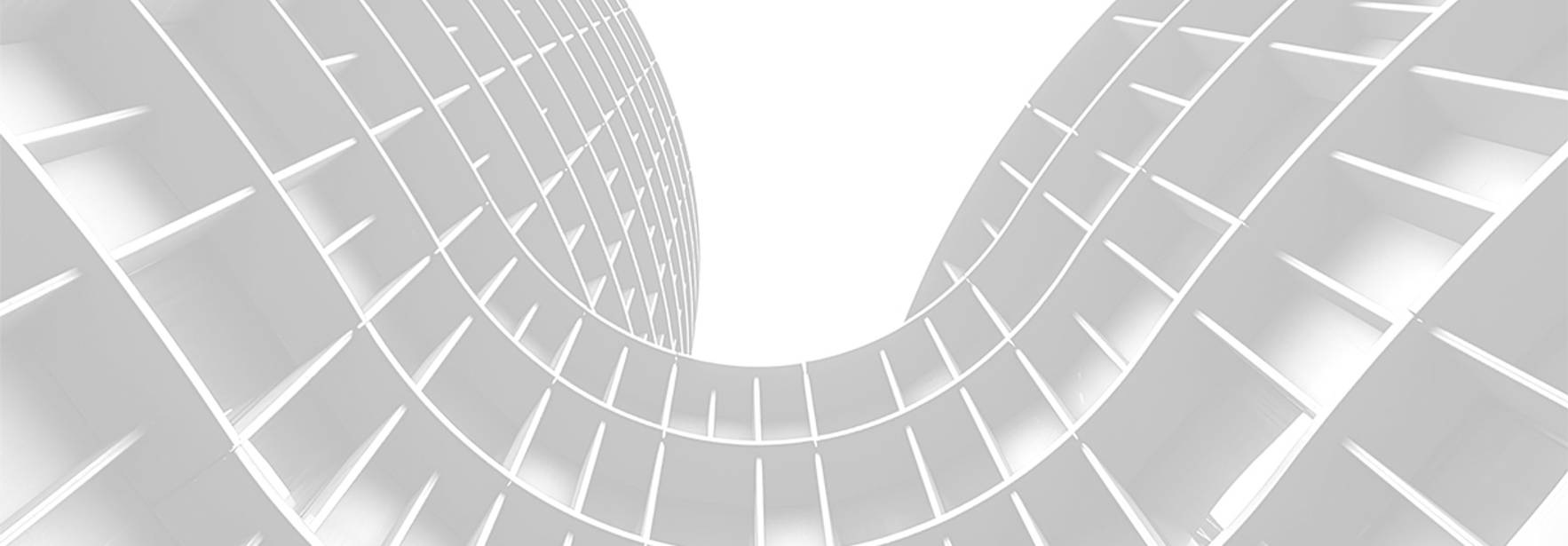 Una estructura arquitectónica blanca con estantes curvados en un diseño moderno.