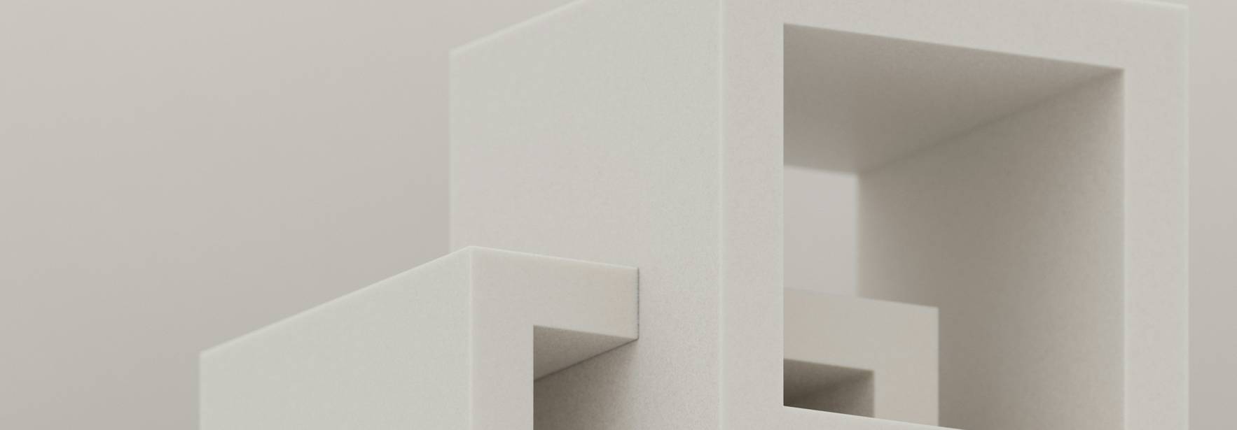 La imagen muestra una serie de cubos y formas geométricas en tonos blancos sobre un fondo claro.