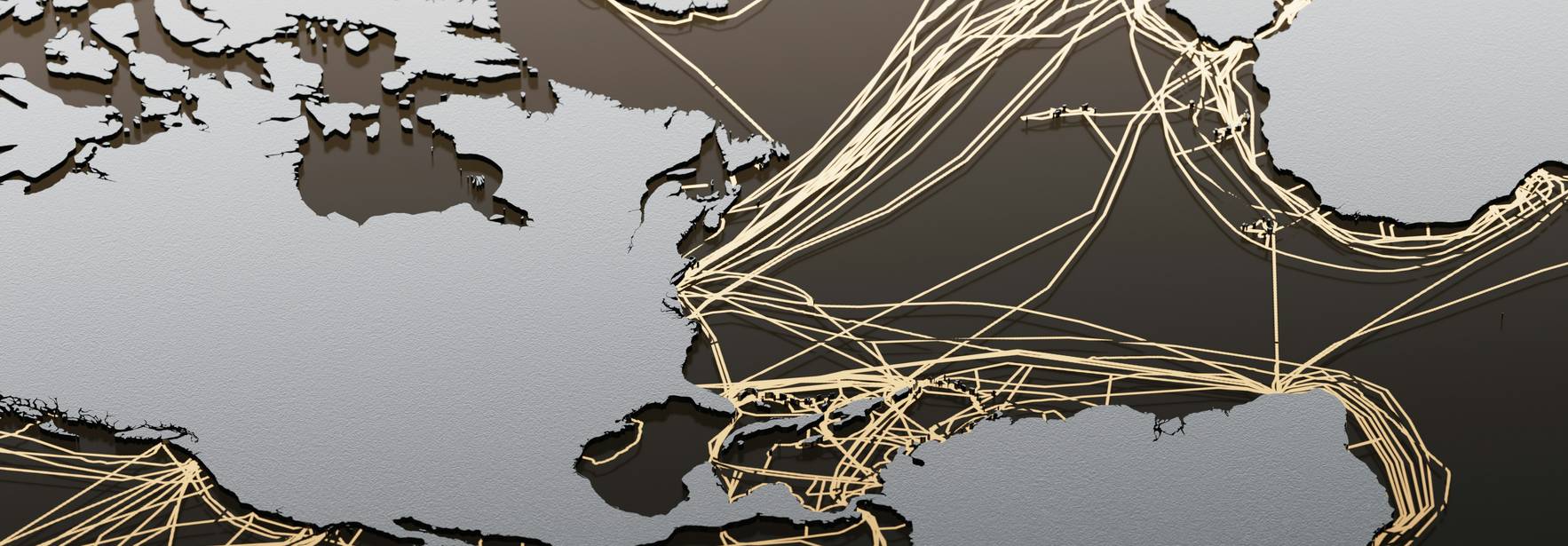 La imagen muestra un mapa estilizado de Europa con líneas que representan conexiones marítimas y rutas de transporte.