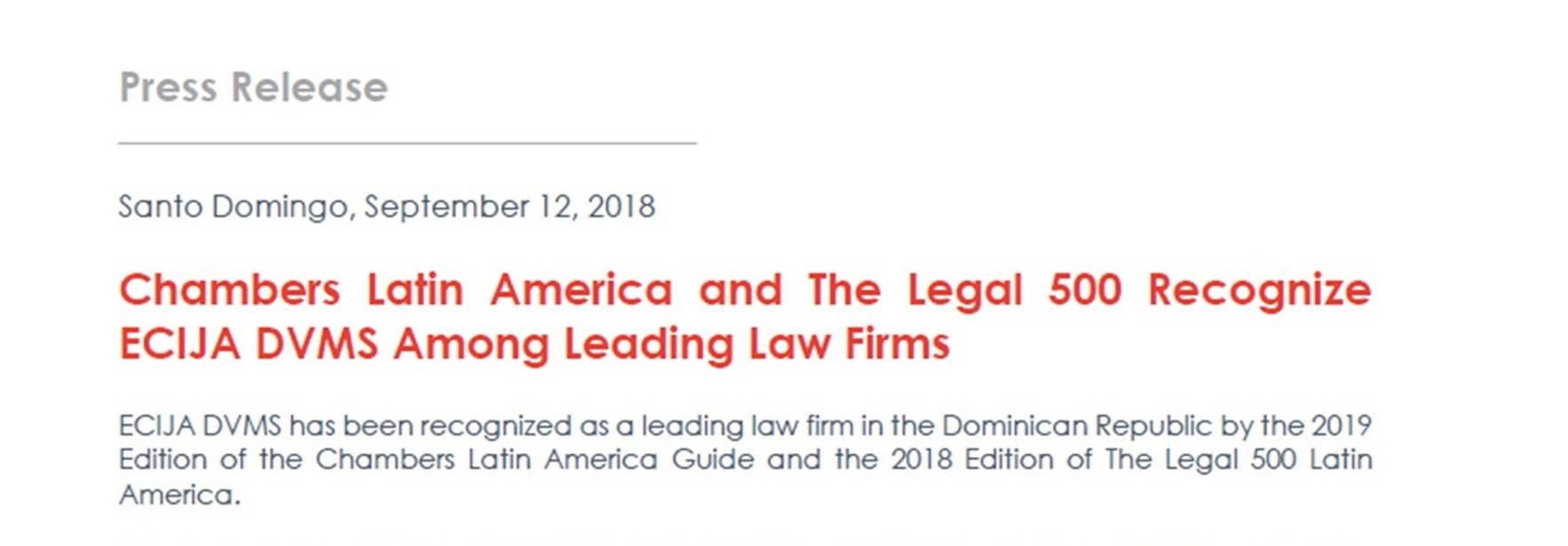 Chambers Latin America and The Legal 500 Recognize ECIJA DVMS among leading Law Firms