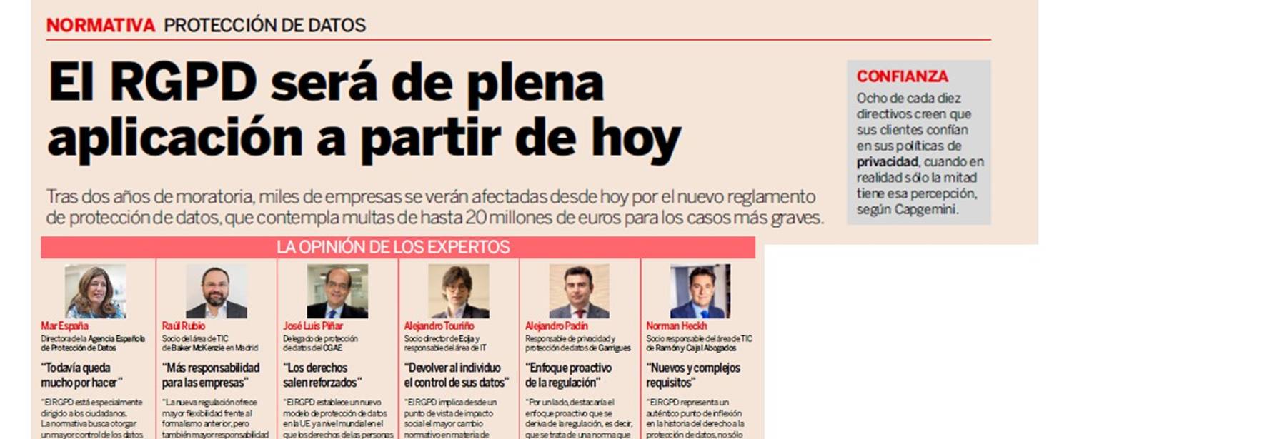 Expansión - El RGPD de plena aplicación a partir del 25 de mayo