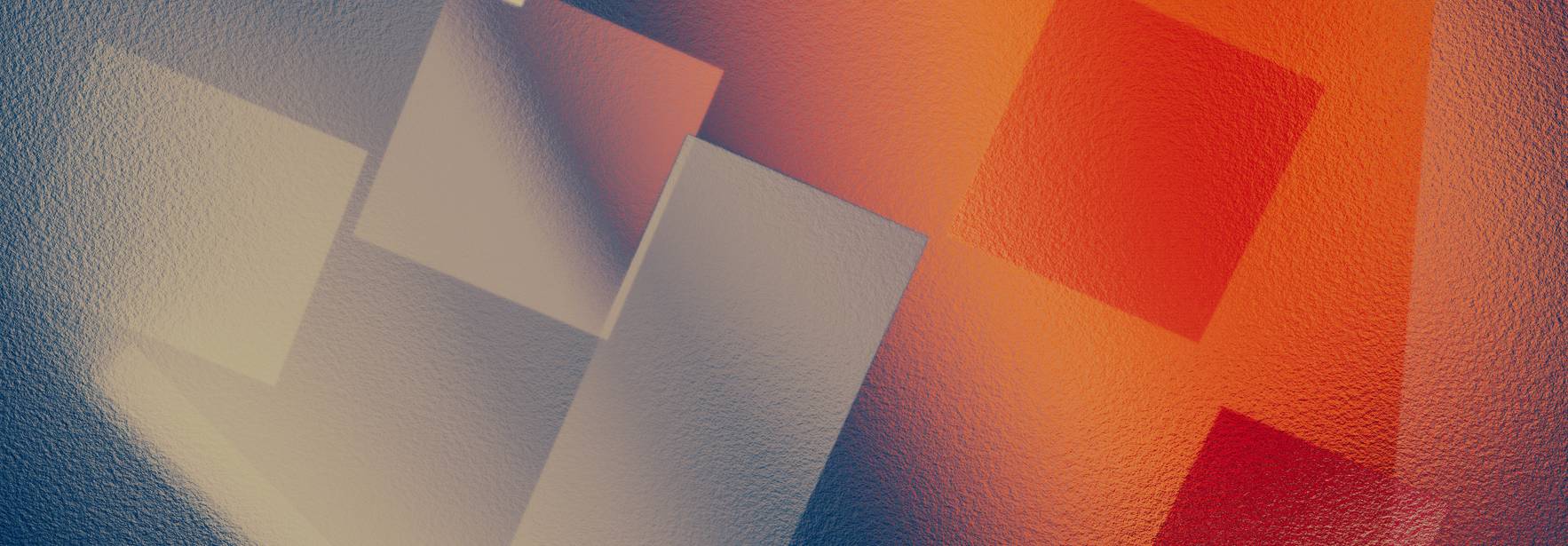 La imagen muestra una composición abstracta de formas geométricas en colores cálidos y fríos.