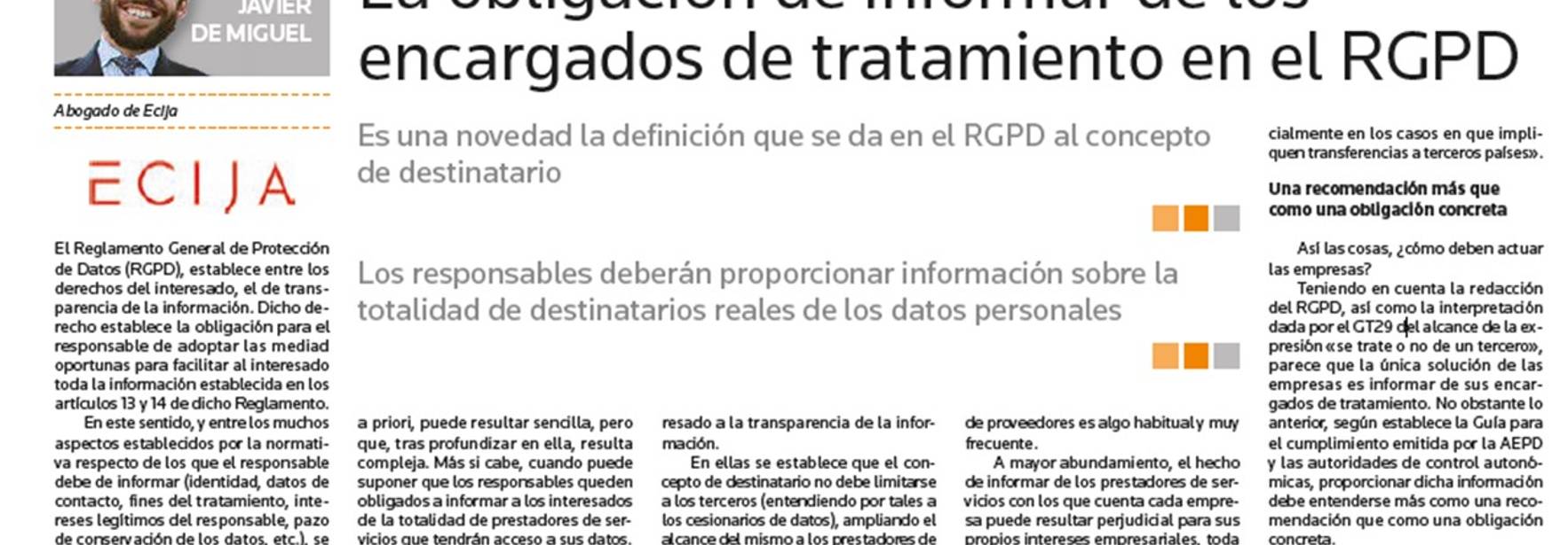 La obligación de informar de los encargados de tratamiento en el RGPD