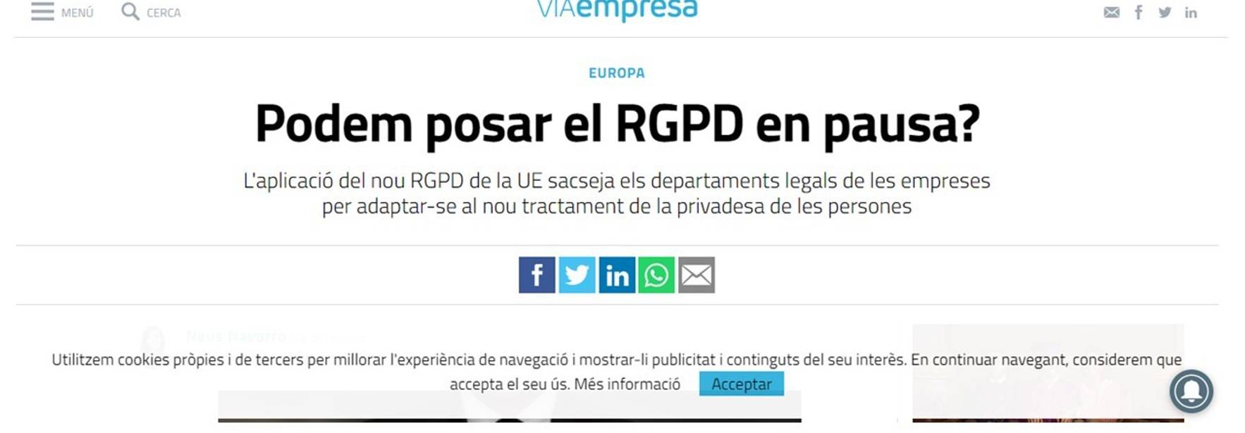 Via Empresa – Podem posar el RGPD en pausa?