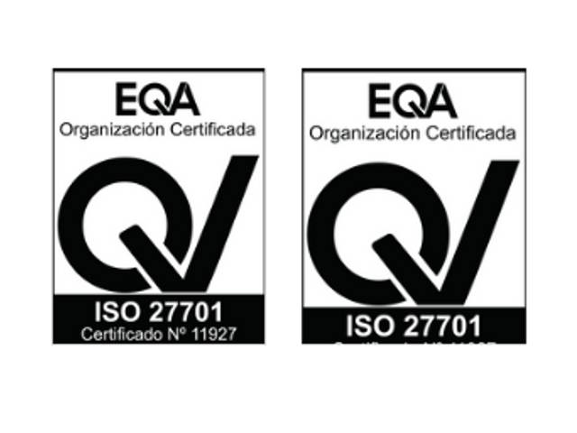 Imagen que muestra dos logotipos de certificación ISO 27701 de una organización.