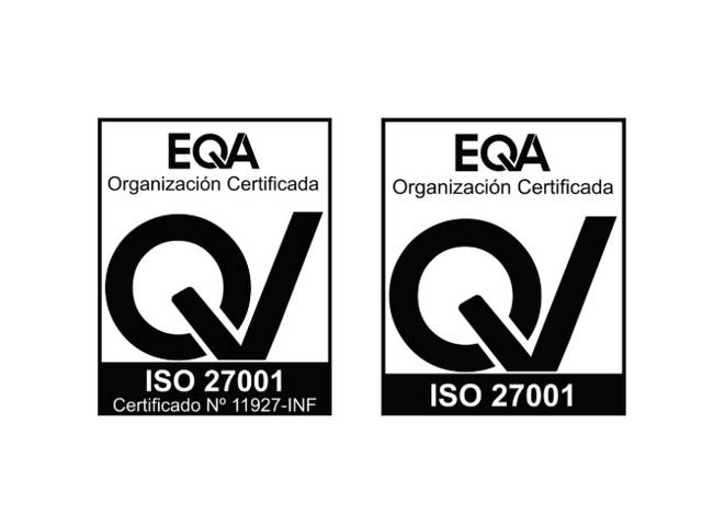 Logotipos de certificación ISO 27001 de la organización EQA.