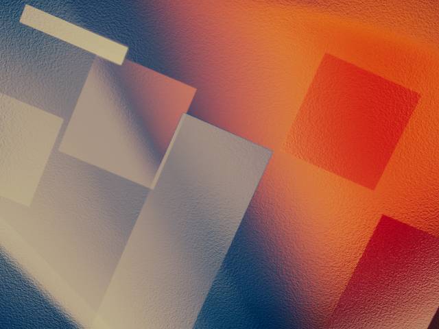 Una composición abstracta de formas geométricas en colores suaves sobre un fondo degradado.