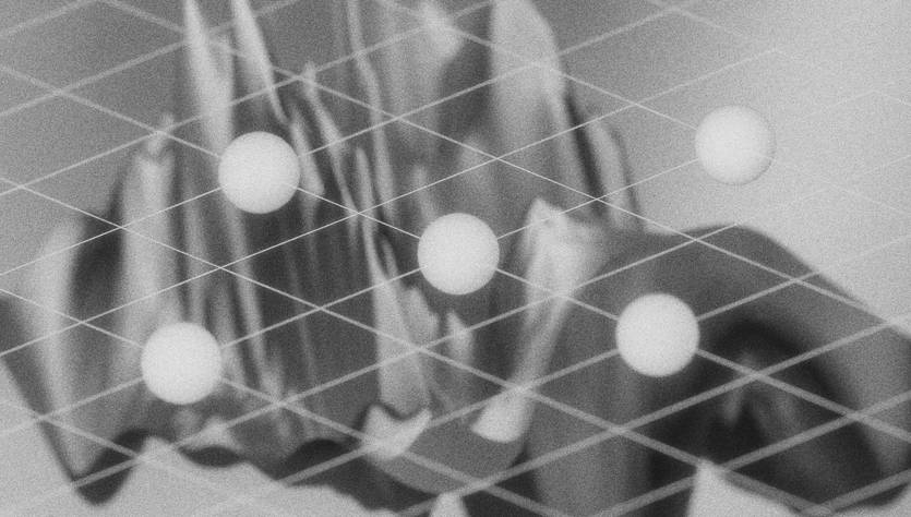 La imagen presenta una figura abstracta en tonos grises con formas en relieve y una malla de puntos conectados.