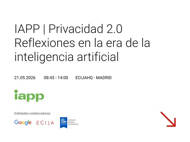 La imagen presenta un anuncio de un evento sobre privacidad y inteligencia artificial.