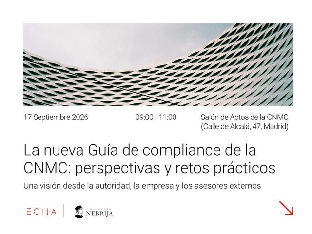 Anuncio de un evento sobre la nueva Guía de compliance de la CNMC en Madrid.