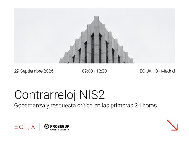 Imagen promocional de un evento titulado 'Contrarreloj NIS2' programado para el 29 de septiembre de 2026 en Madrid.