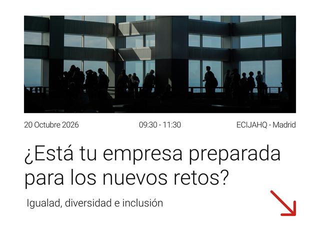 La imagen muestra la silueta de personas en un edificio con ventanas grandes, acompañada de un texto sobre un evento relacionado con la diversidad y la inclusión.