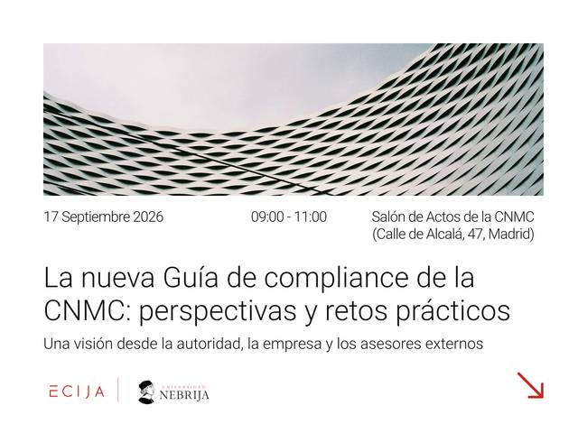 Anuncio de un evento sobre la nueva Guía de compliance de la CNMC en Madrid.