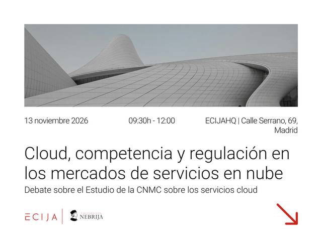 Anuncio de un debate sobre regulación en servicios en nube que se llevará a cabo en Madrid.