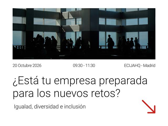 La imagen muestra la silueta de personas en un edificio con ventanas grandes, acompañada de un texto sobre un evento relacionado con la diversidad y la inclusión.