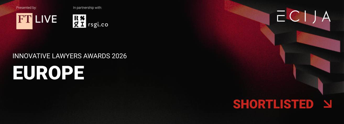 La imagen es un banner que anuncia los premios Innovadores Jurídicos 2026 en Europa.