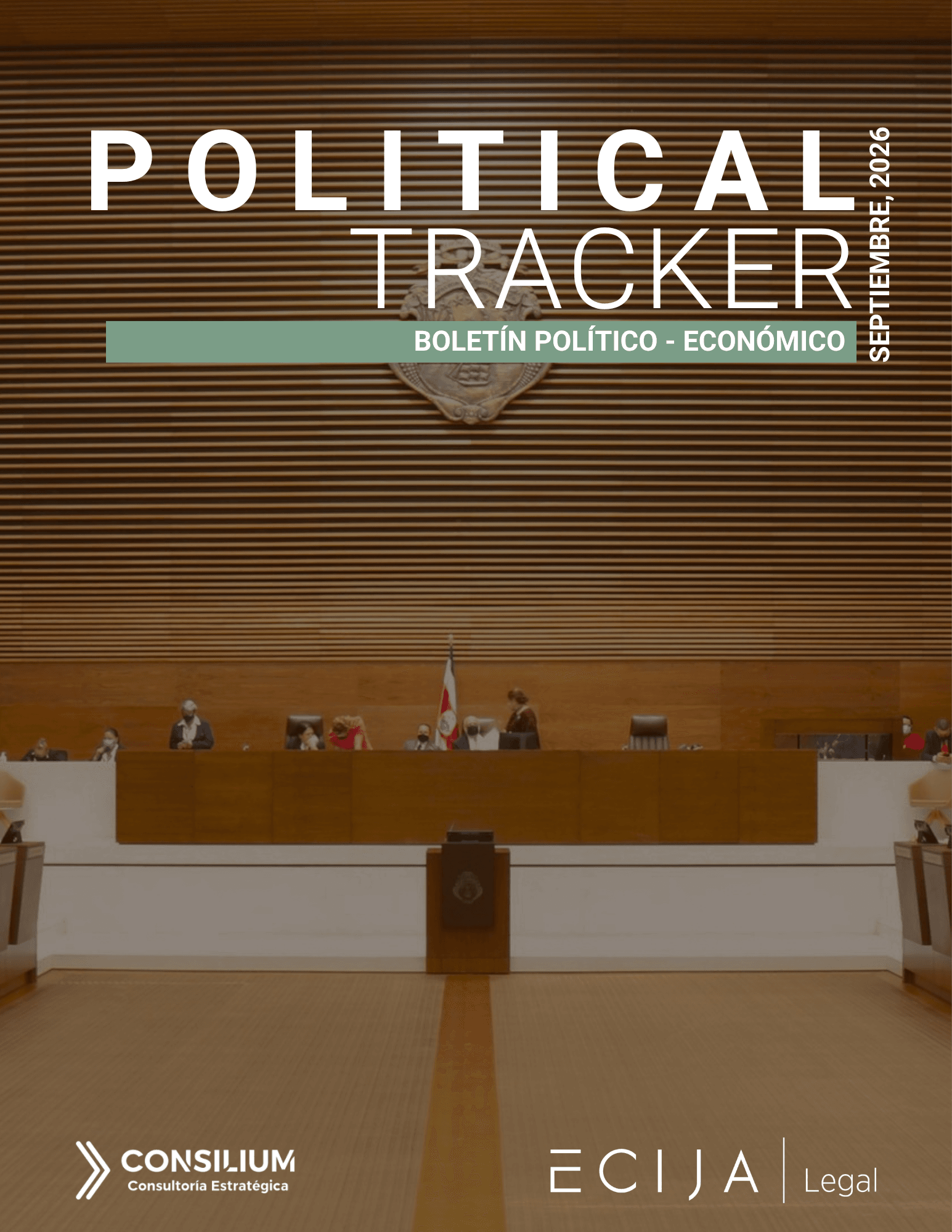 Imagen de un boletín político y económico titulado 'Political Tracker' para septiembre de 2026.